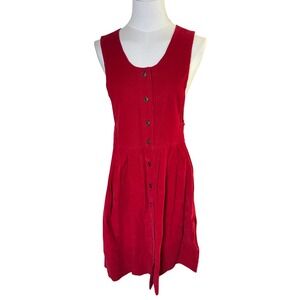 Twee Pinafore Button Front Red Fit Flare Sundress RetroBR Connolly‎ Women 4P